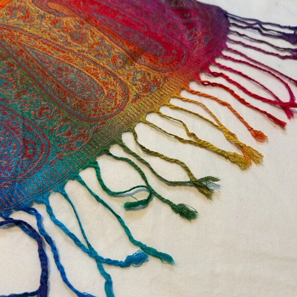 RAPTI Rainbow Paisley Jacquard Pashmina + Silk Blend Scarf | 72" x 13" NWT - Picture 3 of 4